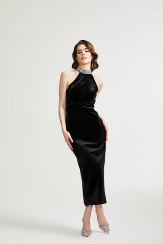 Caisa embellished turtle-neck black dress