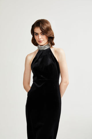 Caisa embellished turtle-neck black dress