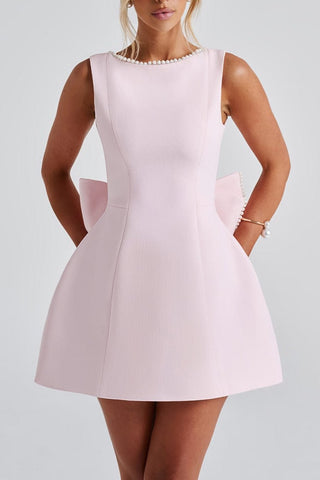 TRISTA BOWKNOT PEARL BACKLESS MINI DRESS IN PINK