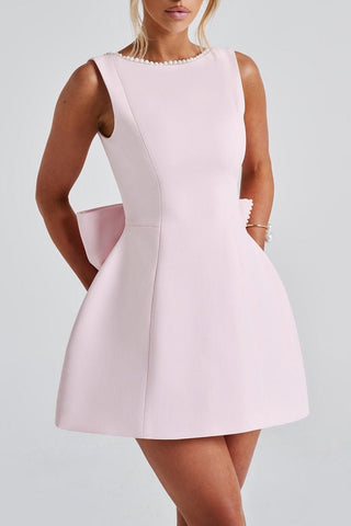 TRISTA BOWKNOT PEARL BACKLESS MINI DRESS IN PINK