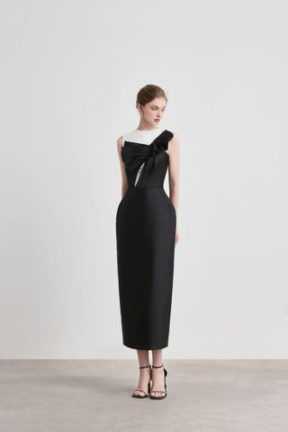 Caviar Pegged Sleeveless Taffeta Midi Dress