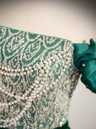 A-Line Velvet Sequin Beads Green Dress