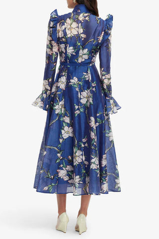 floral print Butterfly Sleeve maxi Dress - Midnight blue