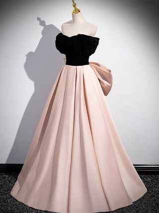 A-Line Off Shoulder Satin Champagne Prom Dress