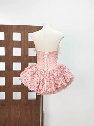 Strapless Petal Floral Corset A Line Dress