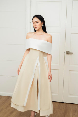 Dakota Slit Off-Shoulder Taffeta Midi Dress