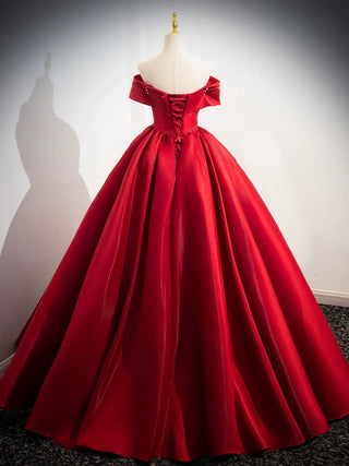 A-Line Off Shoulder Satin Red  Dress