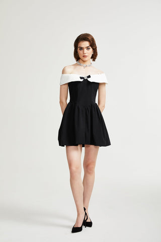 Deniece off-the-shoulder black mini dress