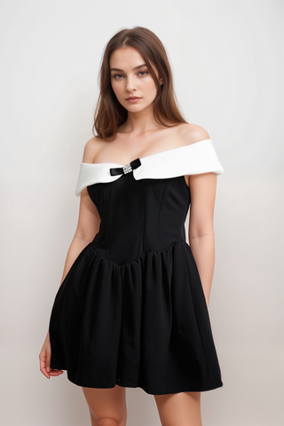 Deniece off-the-shoulder black mini dress