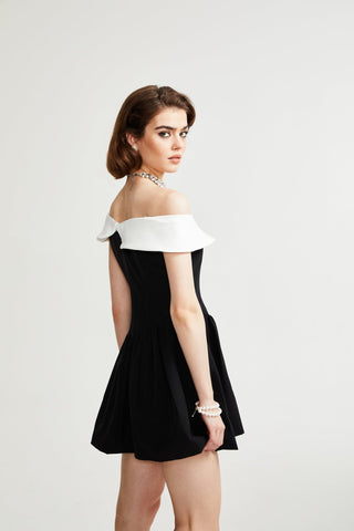 Deniece off-the-shoulder black mini dress