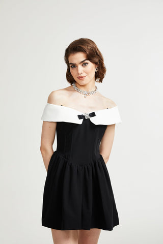 Deniece off-the-shoulder black mini dress