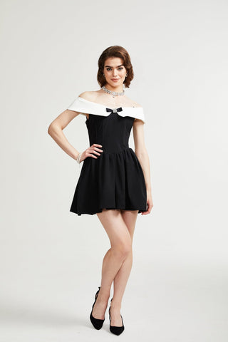 Deniece off-the-shoulder black mini dress