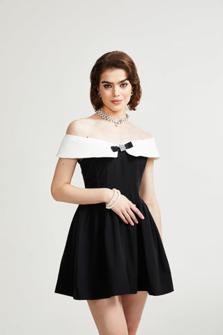 Deniece off-the-shoulder black mini dress