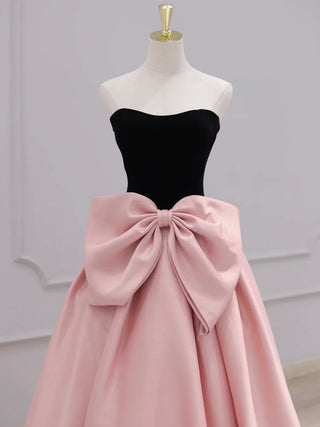 A-Line Neck Satin Velvet Pink Dress