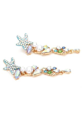 Enamel Crystal Pearl Starfish Drop Earrings