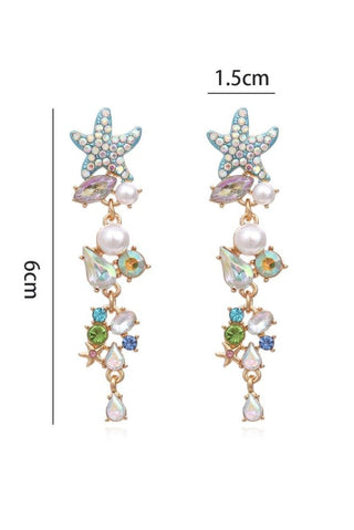 Enamel Crystal Pearl Starfish Drop Earrings