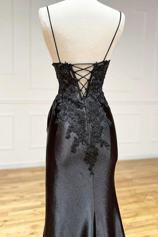 Black V-Neck Lace Formal Dress