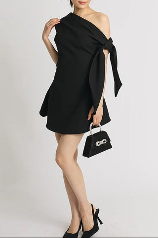 Calwa Asymmetric One Shoulder Flare Mini Dress