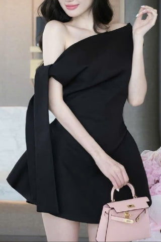 Calwa Asymmetric One Shoulder Flare Mini Dress