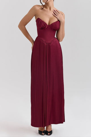 Pleated Slim Tube Maxi Dress