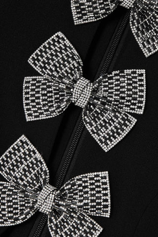 vanessa bow puff sleeve mini dress in black