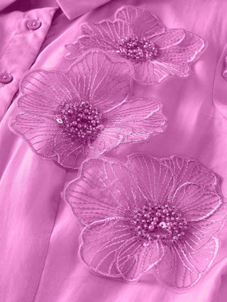 susanna floral Applique Shirt Midi Dress in pink