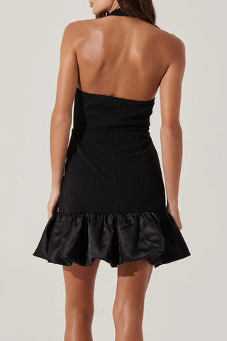Bubble Hem Halter Mini dress in black