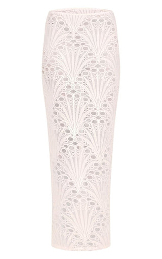 White Textured Floral Lace Maxi Skirt