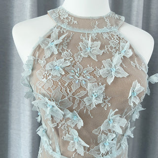 Floral Lace Mini Dress In blue