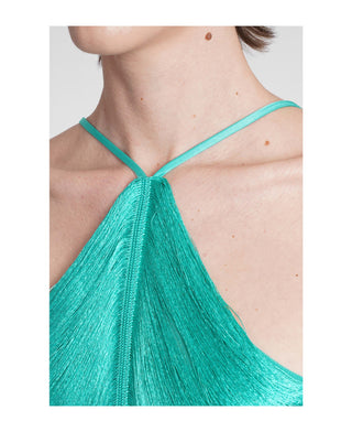 Bluma Halterneck Fringe Mini Dress In Green