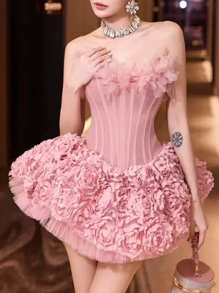 Strapless Petal Floral Corset A Line Dress