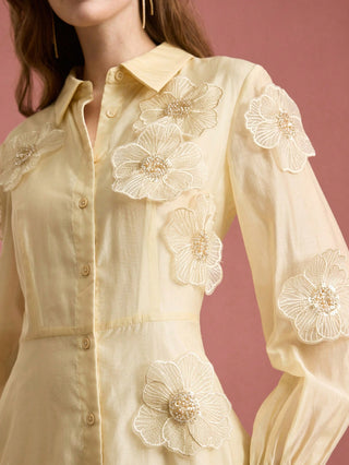 susanna floral Applique Shirt Midi Dress in yellow