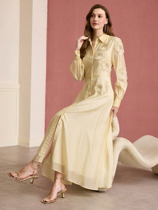 susanna floral Applique Shirt Midi Dress in yellow