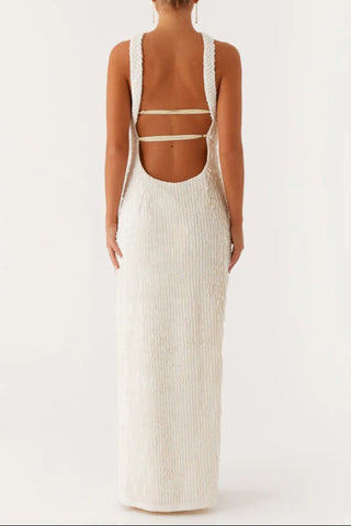 halter strapless slit Maxi Dress in Ivory