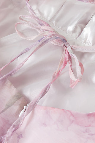 helen 3D Flower Chiffon Ruffle Mini Dress in pink