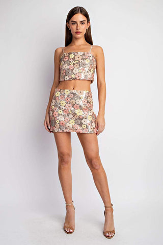 Sequin Floral High Waist Mini Skirt