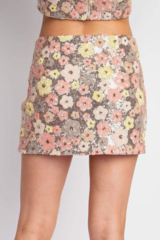 Sequin Floral High Waist Mini Skirt