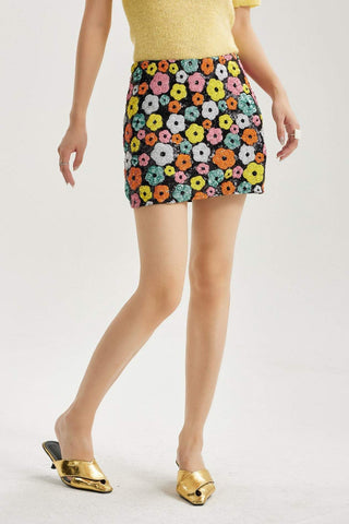 Sequin Floral High Waist Mini Skirt