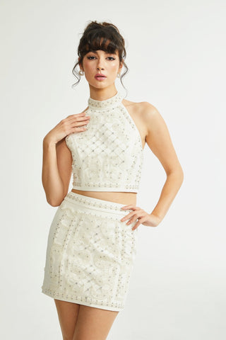 Luna embellished top & skirt matching set