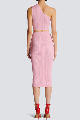 lynn One Shoulder Knit Set - Pink