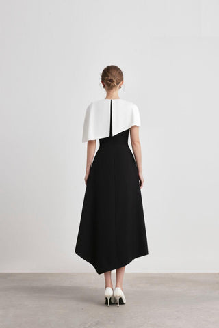 Magique Asymmetric Cape Shoulder Kate Midi Dress