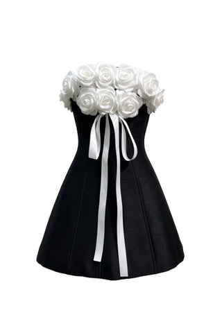 gladys Strapless 3d Floral Corset A-Line Dress in black