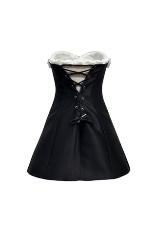 gladys Strapless 3d Floral Corset A-Line Dress in black