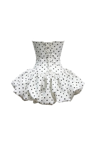 Polka Dot Strapless flower Corset Puff Mini Dress In white
