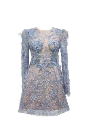 FLORAL AND RAMAGE EMBROIDERY MIDI DRESS IN BLUE