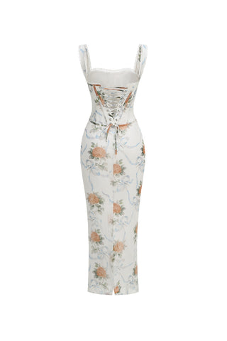 phoenix white Floral Print Fitted Corset Maxi Dress