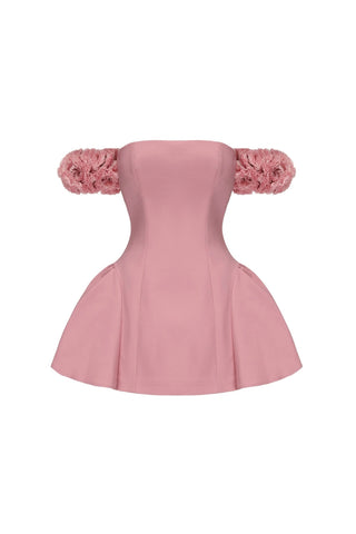 sherry Flower strapless puffy mini dress in pink