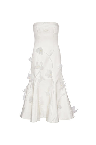 3D Floral Applique Sleeveless Midi dress in white