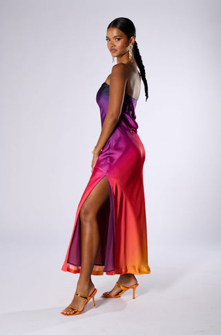 SATIN STRAPLESS MAXI DRESS
