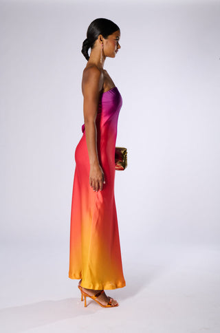 SATIN STRAPLESS MAXI DRESS